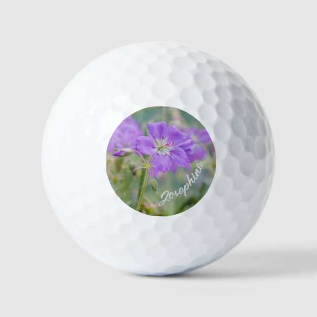 Violet Geranium Wildflower Pretty Flower And Name Golf Balls (Front)