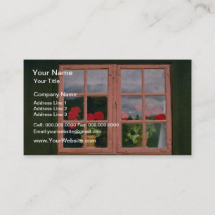Violet Geraniums In The Window Of A Traditional Ho Business Card