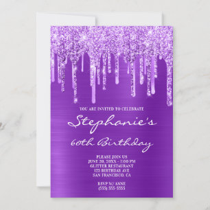 Violet Glitter and Foil Drip Birthday Invitation