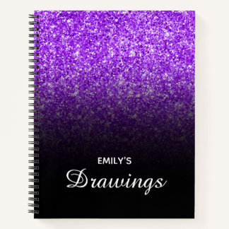 Violet Glitter Black Ombre Personalised Drawing Notebook