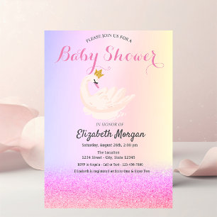 Violet Glitter Bokeh,Swan Crown Baby Shower   Invitation