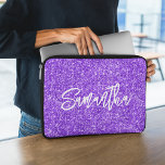 Violet Glitter Brush Script Name Laptop Sleeve<br><div class="desc">Create your own vivid blue violet luxury glitter with name or monogram.
Customise the brush script font calligraphy style and size.
Move,  duplicate or delete the faux sparkle graphic.</div>