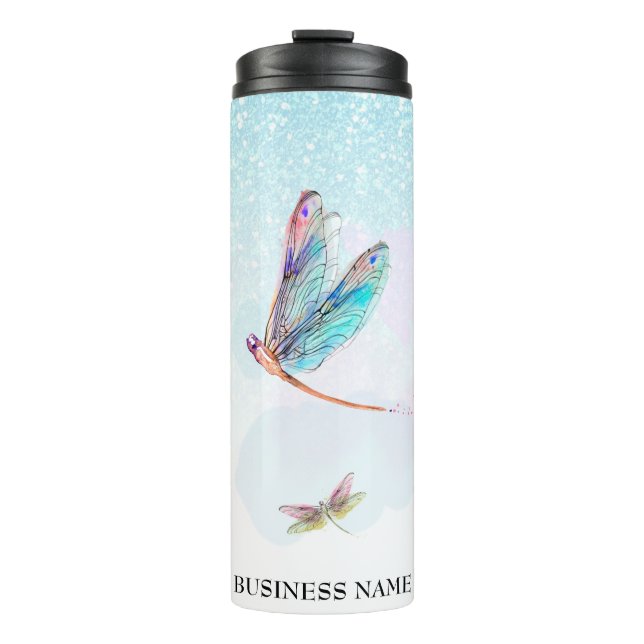 *~* Violet Glitter Dragon Fly Girly Aqua Thermal Tumbler (Front)
