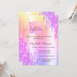 Violet Glitter Drips Ombre 18th Birthday Invitation