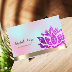 Violet Glitter Lotus Flower Yoga Holographic Business Card