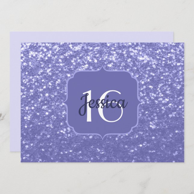 Violet glitter sparkle Sweet 16 Monogram Invitation (Front/Back)