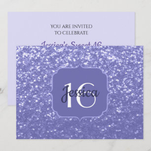 Violet glitter sparkle Sweet 16 Monogram Invitation