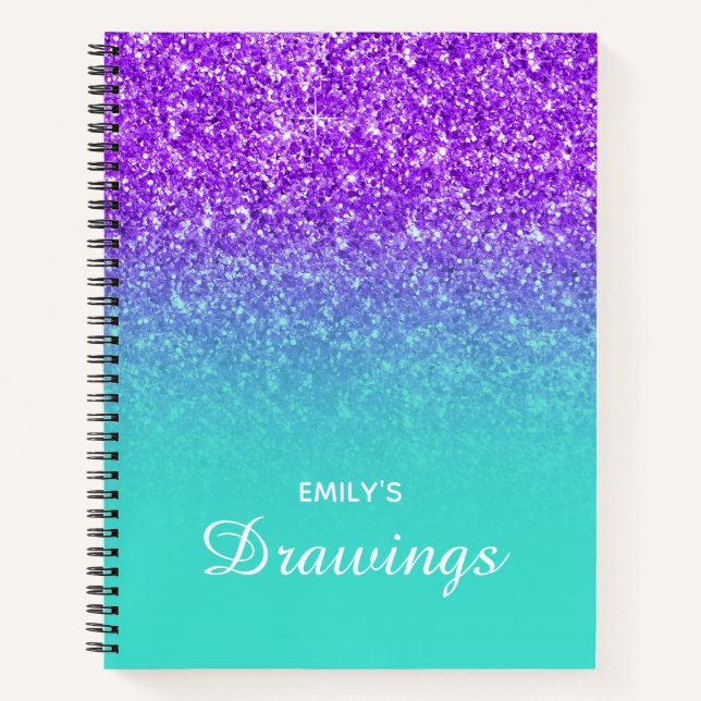 Violet Glitter Turquoise Gradient Drawing Notebook (Front)