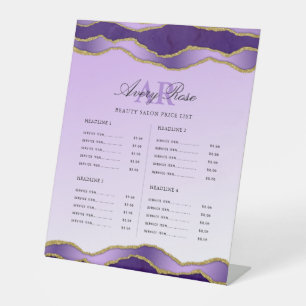 Violet & Gold Agate Beauty Salon Price List Pedestal Sign