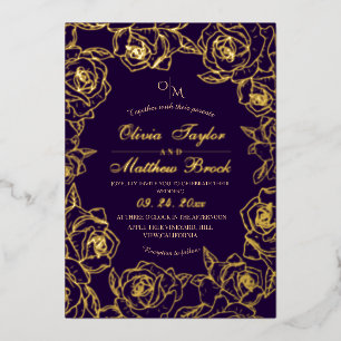 Violet Gold Elegant Minimalist Flowers Wedding