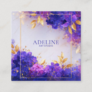 Violet Gold Floral Geometric Frame Elegant Square Business Card