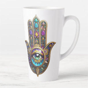 Violet Gold Hamsa w/ Blue-Green Colour Third Eye Latte Mug