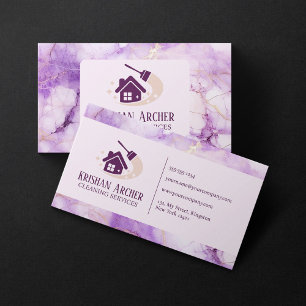 Violet Gold Pink Marble Housekeeping maid service Business Card