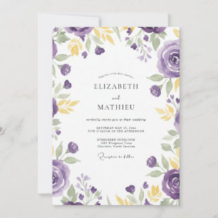 Violet Gold Ranunculus Eucalyptus Wedding Invitation