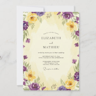 Violet Gold Ranunculus Muted Eucalyptus Wedding Invitation