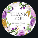 Violet & Gold Wedding Thank You Round Sticker<br><div class="desc">Violet & Gold Wedding Thank You Round Stickers.</div>