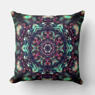 Violet gradient branch medallion on dark sand cushion