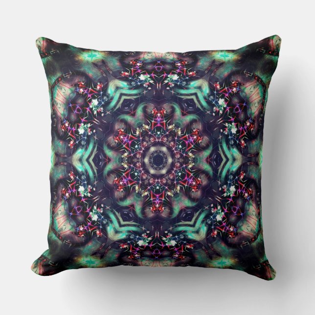 Violet gradient branch medallion on dark sand cushion (Front)