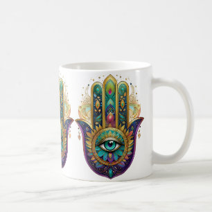 Violet Green Gold Petals Hamsa Turquoise Third Eye Coffee Mug