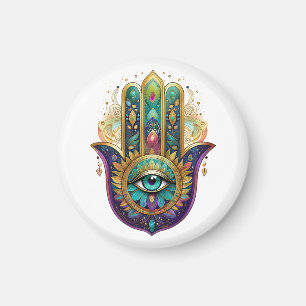 Violet Green Gold Petals Hamsa Turquoise Third Eye Magnet