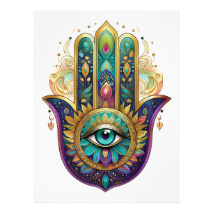 Violet Green Gold Petals Hamsa Turquoise Third Eye Photo Print