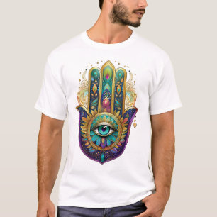 Violet Green Gold Petals Hamsa Turquoise Third Eye T-Shirt