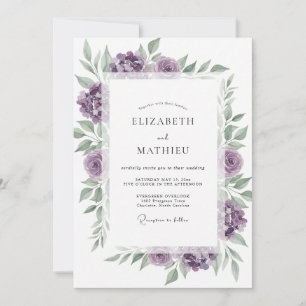 Violet Greenery Wedding Invitation