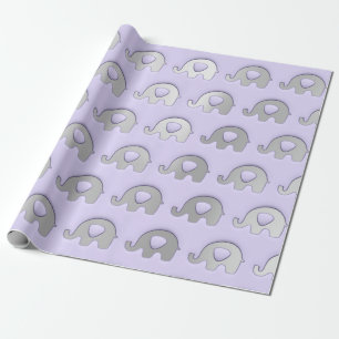 Violet Grey Elephant Baby Shower Princess Girl Boy Wrapping Paper