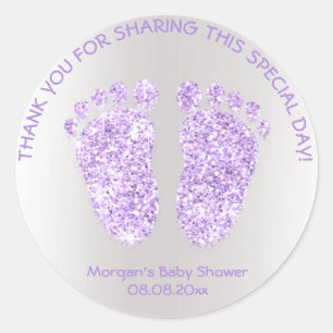 Violet Grey Glitter Feet Baby Shower Favour Thank Classic Round Sticker