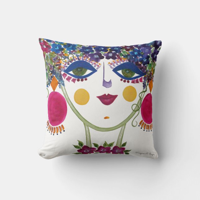 Violet - Gypsy Garden Girl Cotton Pillow (Front)