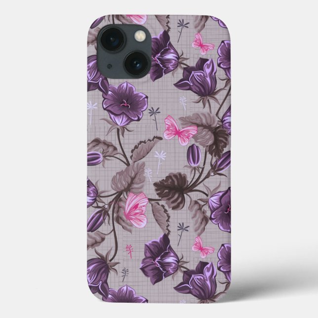 violet hand bells and pink butterflies pattern Case-Mate iPhone case (Back)
