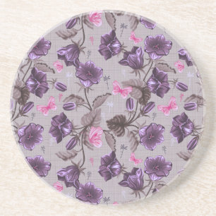 violet hand bells and pink butterflies pattern coaster