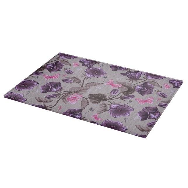violet hand bells and pink butterflies pattern cutting board (Corner)