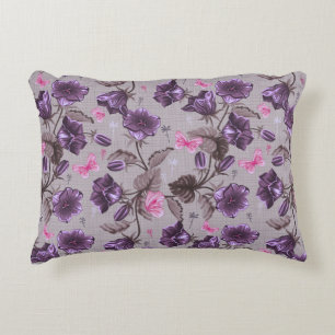 violet hand bells and pink butterflies pattern decorative cushion