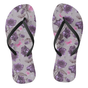 violet hand bells and pink butterflies pattern flip flops