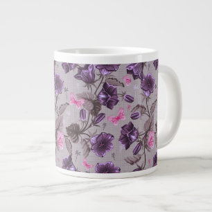 violet hand bells and pink butterflies pattern large coffee mug