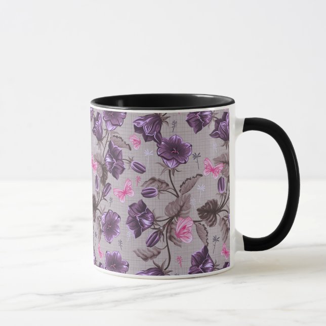violet hand bells and pink butterflies pattern mug (Right)