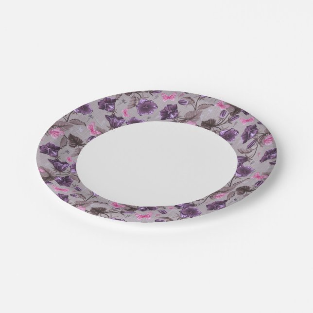 violet hand bells and pink butterflies pattern paper plate (Angled)