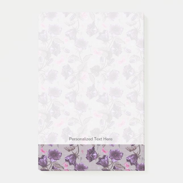 violet hand bells and pink butterflies pattern post-it notes (Front)