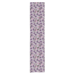 violet hand bells and pink butterflies pattern short table runner