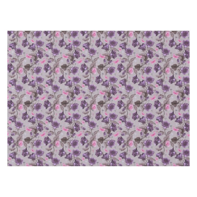 violet hand bells and pink butterflies pattern tablecloth (Front (Horizontal))