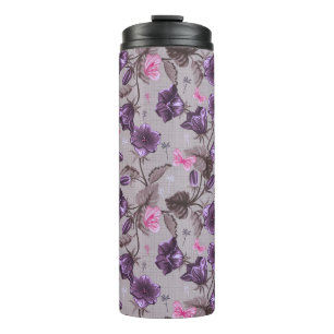 violet hand bells and pink butterflies pattern thermal tumbler