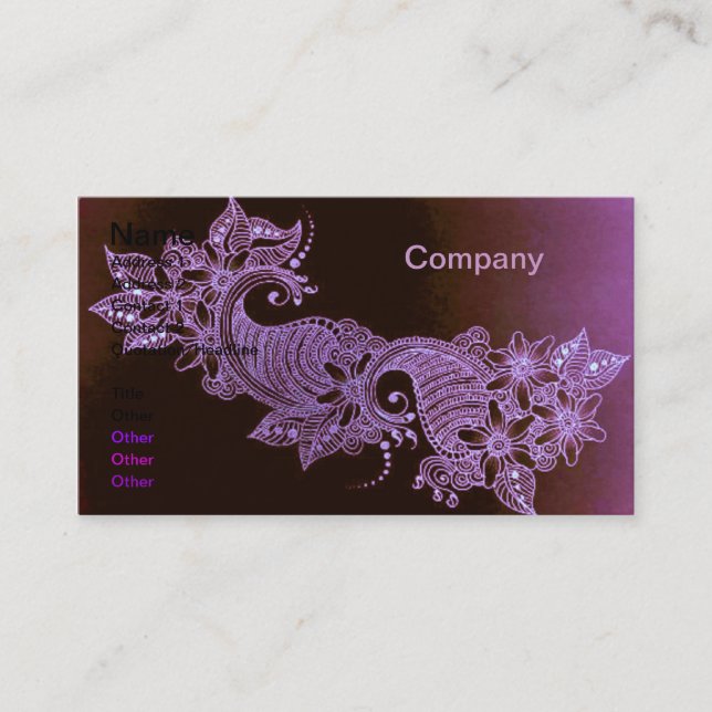 violet henna mehndi floral Business Card (Front)