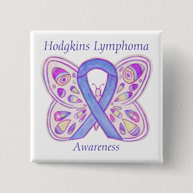 Violet Hodgkins Lymphoma Ribbon Butterfly Buttons (Front)