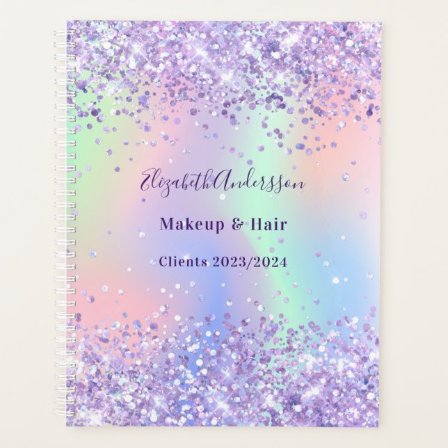 Violet holographic glitter name business planner (Front)
