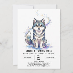 Violet Husky Dog Birthday Invitation