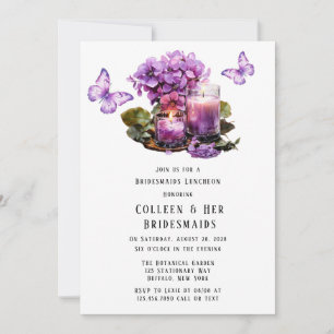 Violet Hydrangea Butterfly Bridesmaids Luncheon Invitation