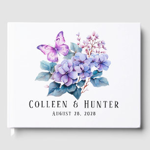 Violet Hydrangea Floral Butterfly Wedding Guest Book