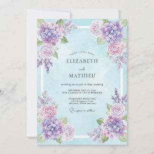 Violet Hydrangea Sky Eucalyptus Wedding Invitation