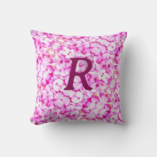 Violet Hydrangia against Dark Background Cushion (Front)